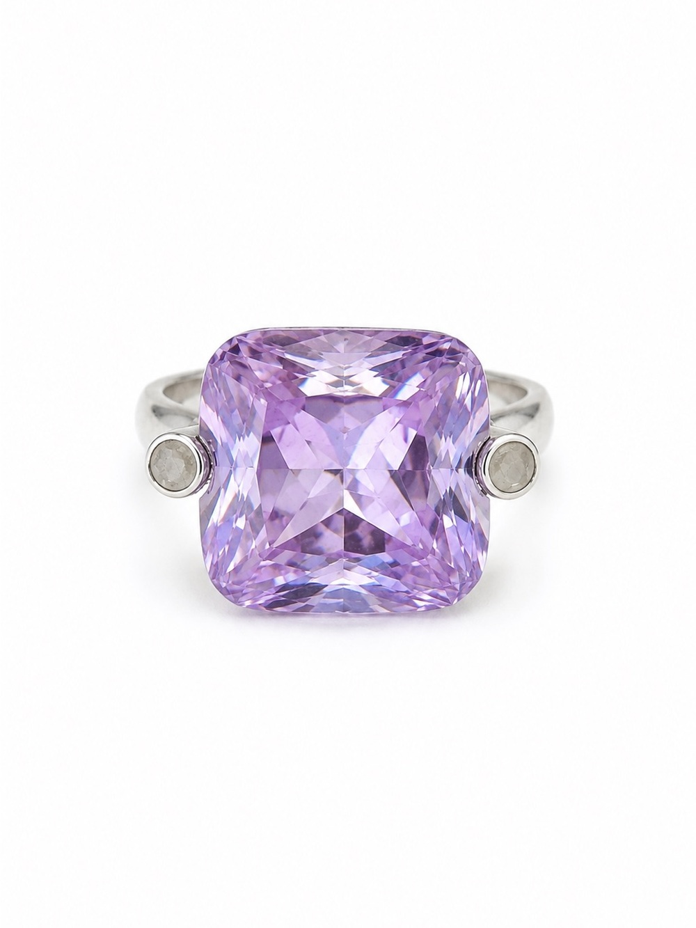 Lavender Cushion Cut Cocktail Ring Silver Tone Statement Ring Size 7